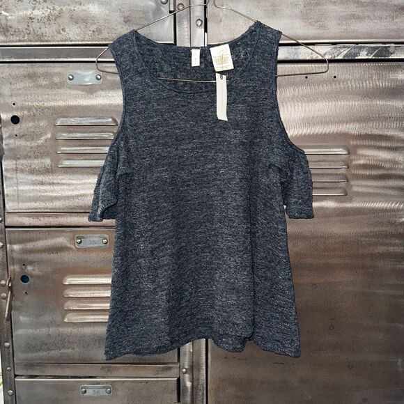 Anthropologie Moth Black Cold Shoulder Raw Hem Flutter Sleeved Blouse | Small - Picture 1 of 4